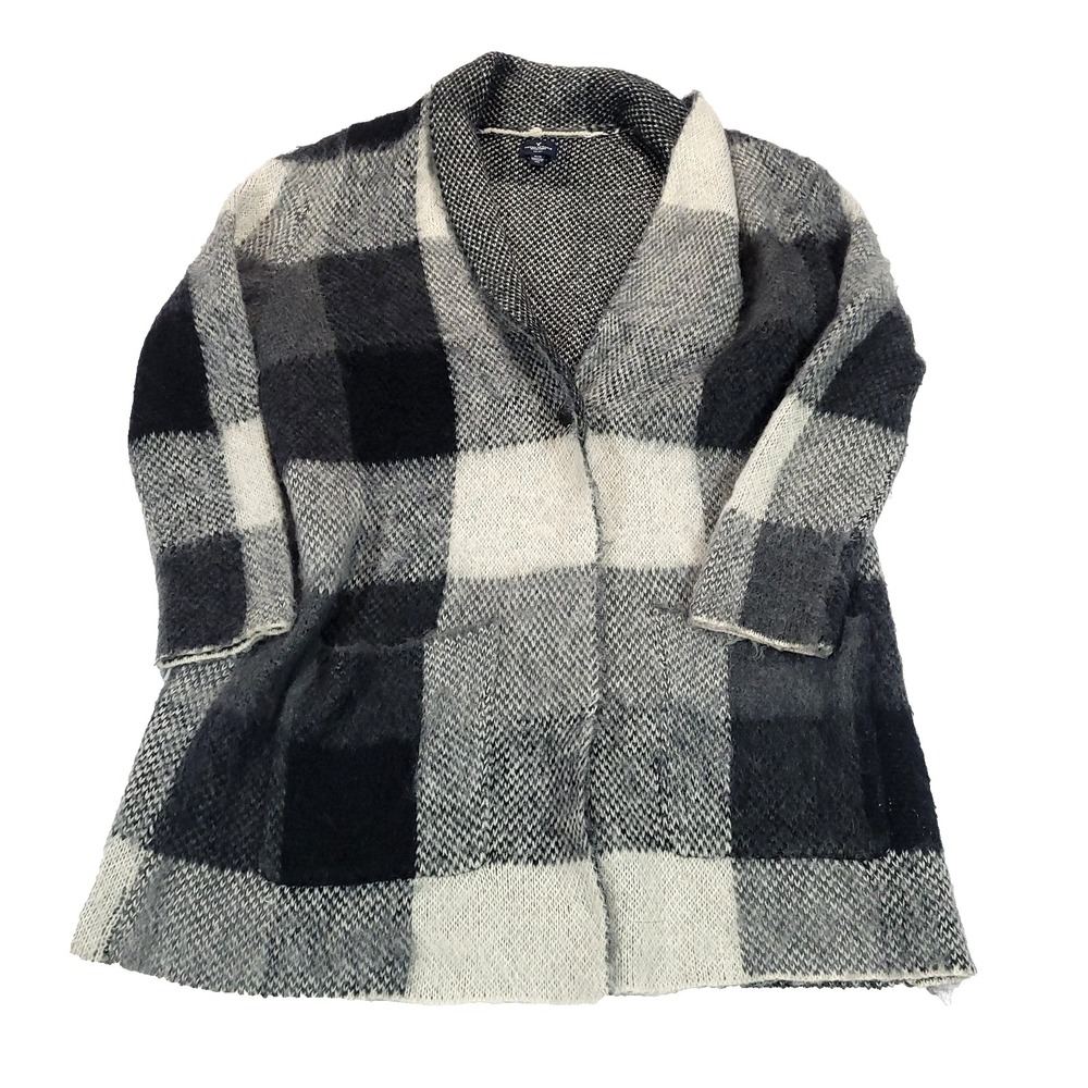 Plaid Check Oversized Cardigan sweater American Eagle M mohair wool shacket